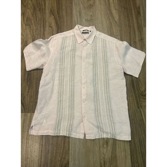Cubavera Shirt Men L100% Linen‎ Short Sleeve Pink - Picture 2 of 6
